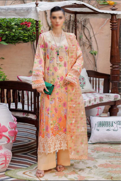 3 Piece Lawn Heavy Embroidered Front with Chicken Kari Work