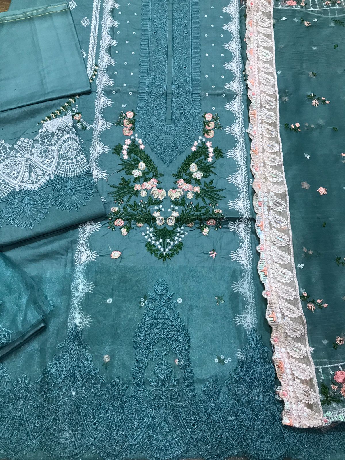 3 Piece cotton fabric fully embroidered with chikankari