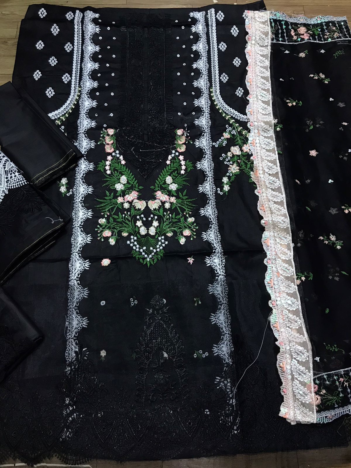 3 Piece cotton fabric fully embroidered with chikankari