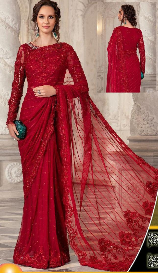 Saree Maria-B Net With Silk Paiti Coat