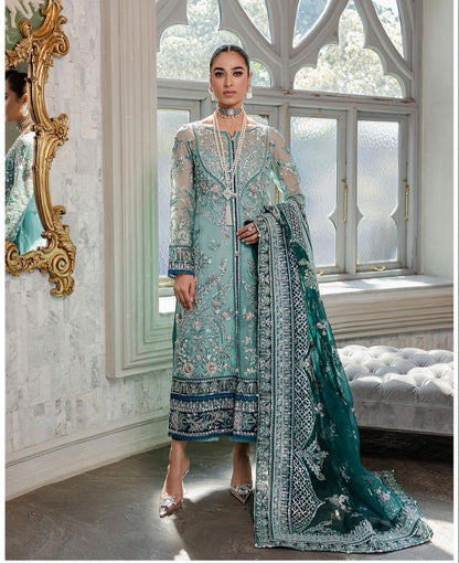 Gulaal: 3Piece Luxury Net and Satin Suit with Heavy Embroidery, Sequins, and Handwork