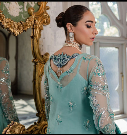 Gulaal: 3Piece Luxury Net and Satin Suit with Heavy Embroidery, Sequins, and Handwork