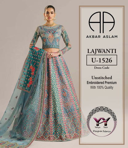 Akber Aslam: 3Piece Lajwanti: Organza with Heavy Embroidery and Zari Art