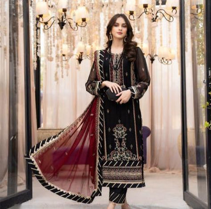 ASIM JOFA: 3Piece Kamal Wear Chiffon Handworked Embroidery