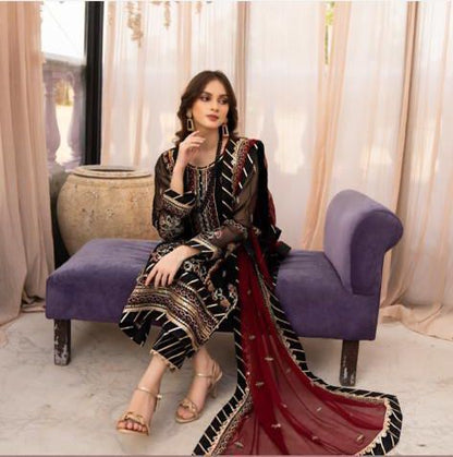 ASIM JOFA: 3Piece Kamal Wear Chiffon Handworked Embroidery