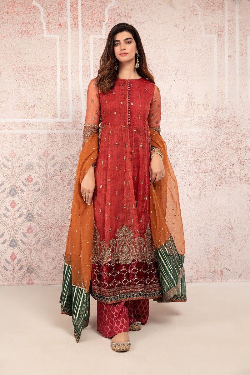 3Piece Net Embroidered Frock With Net Embroidered Dupatta