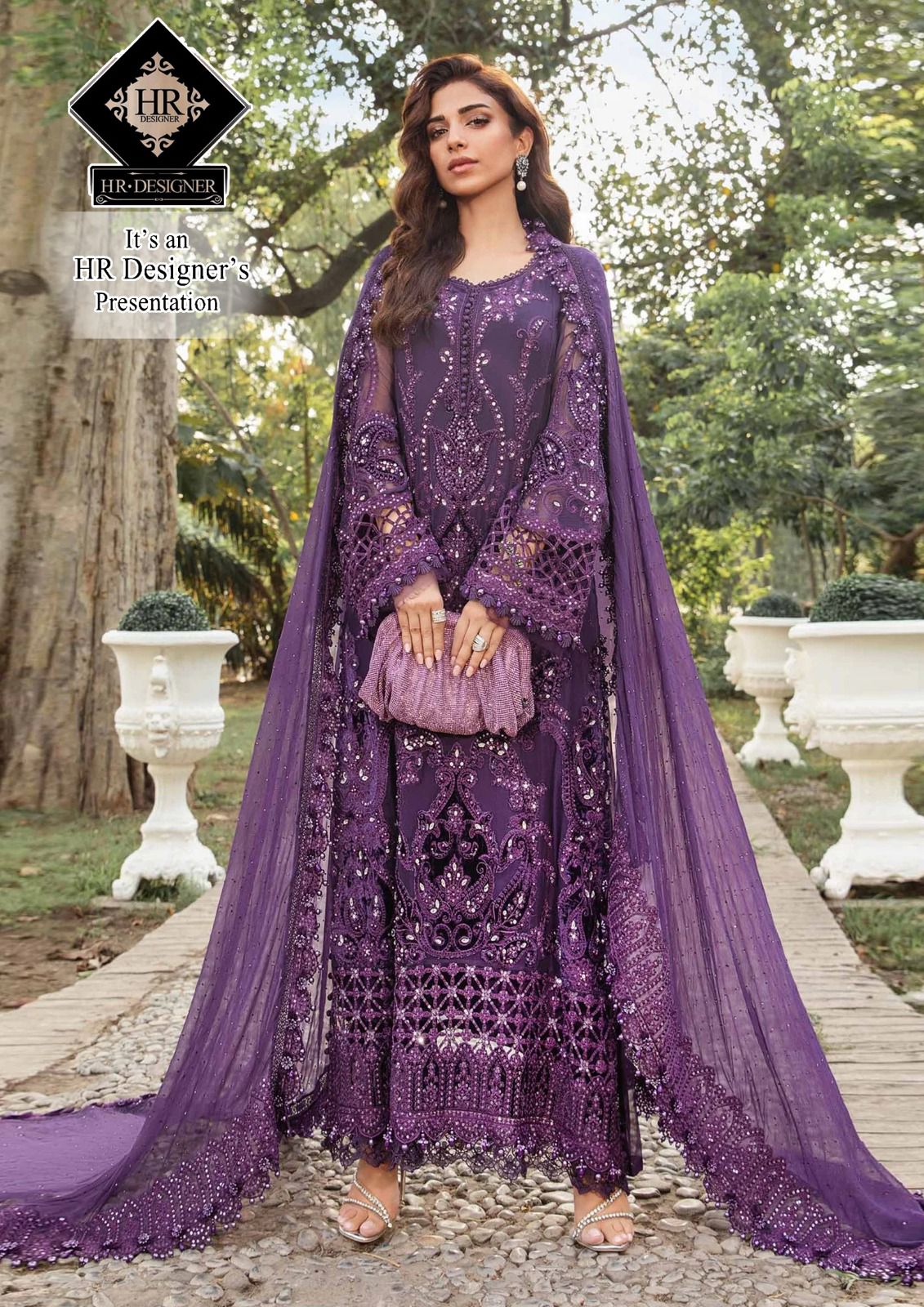 MARIA B 3Piece FULLY EMBROIDERED SLEEVES Cutwork Bunches