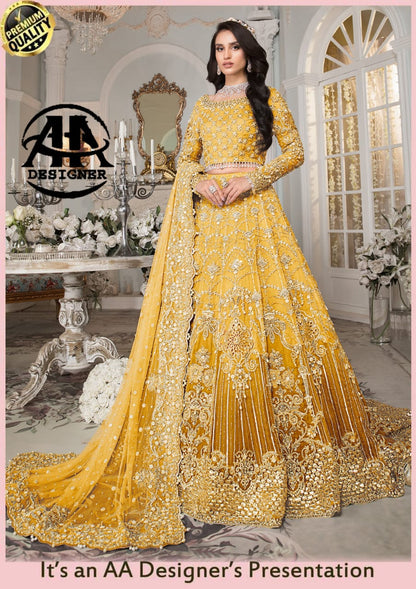 Maria B: 3Piece Exclusive Handworked Imported Net Suit with Zari