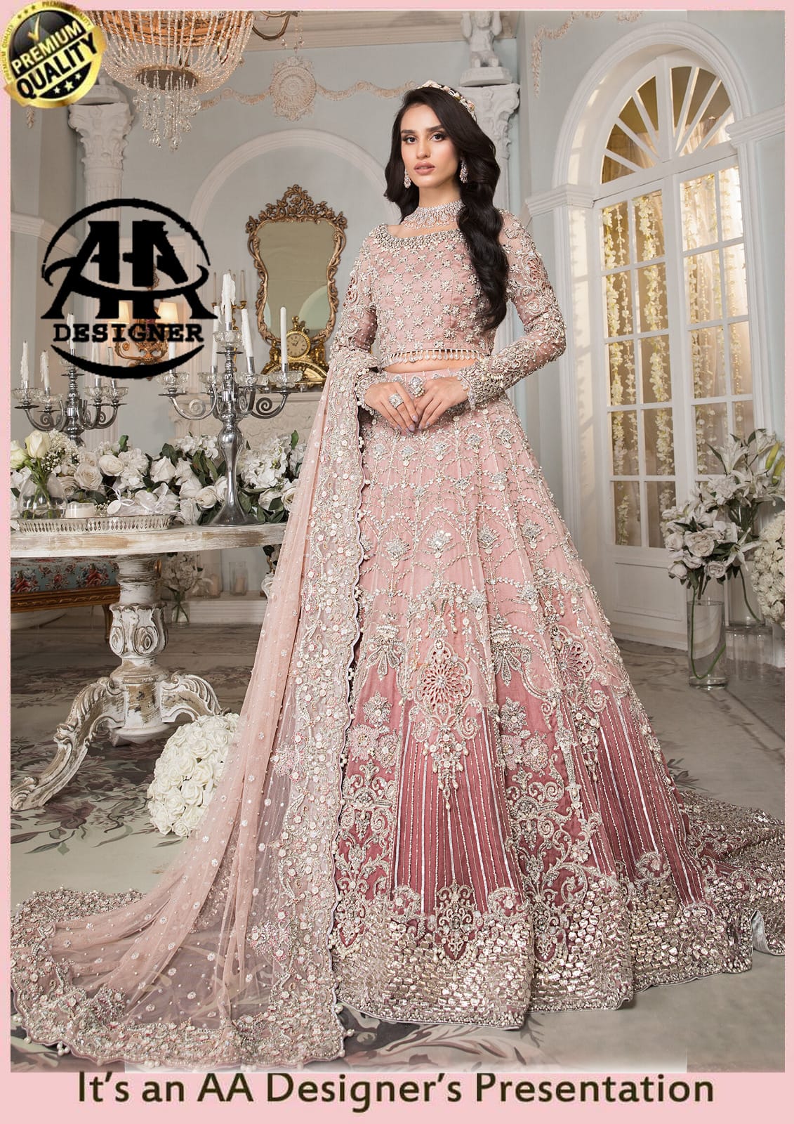 Maria B: 3Piece Exclusive Handworked Imported Net Suit with Zari