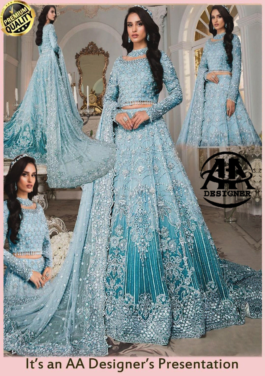 Maria B: 3Piece Exclusive Handworked Imported Net Suit with Zari