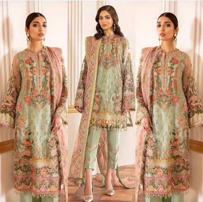 Baroque: 3Piece Luxury Exquisite Net Suit with Sequence Zari Work